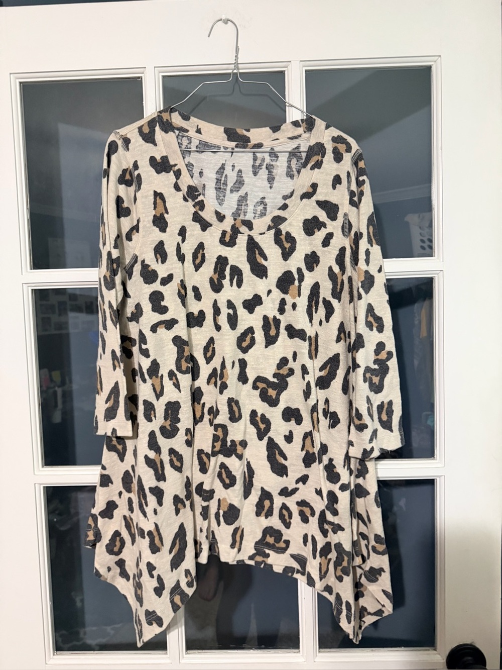 SHEIN Beige Leopard V-Neck Tunic Top with Black and Brown Spots